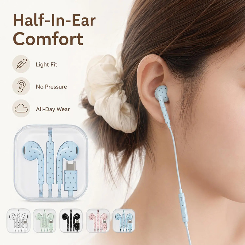 かわいい水玉模様のスター型Cタイプイヤホン、Mi、iPhon - Wired Earphone Mic のレビューと価格